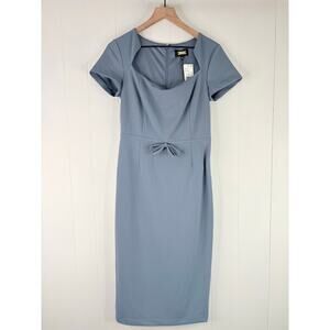 NWT Alexia Admor Alma Portrait Scoop Neck Sheath Dress Small Gray Blue